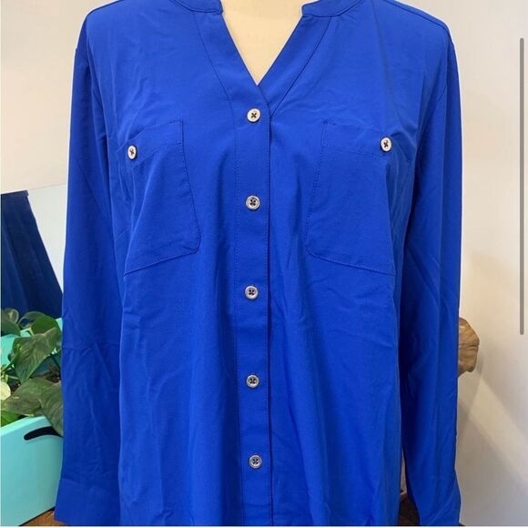 Denim&Co Royal Blue Button-Up Tunic - Picture 2 of 5